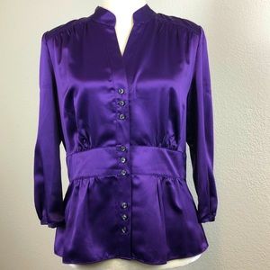 Satiny purple button blouse Ann Taylor
